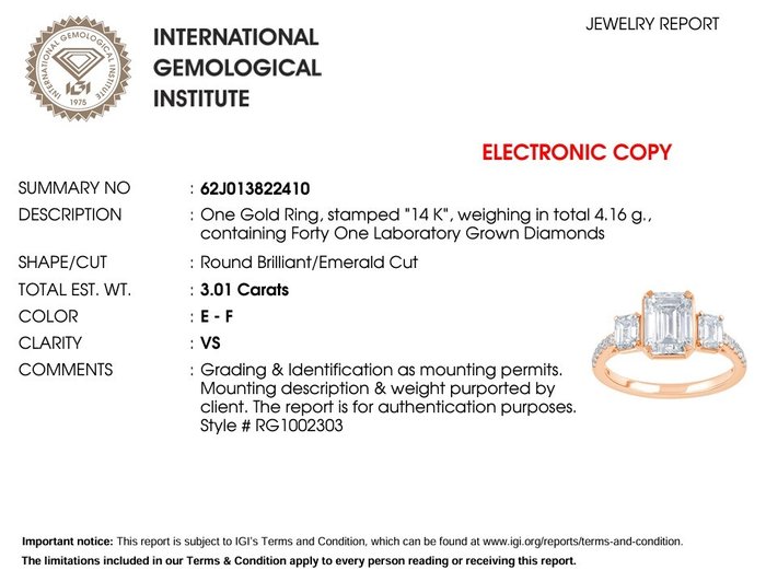 Ring - 14 karat Rosaguld -  3.01ct. tw. Diamant (Laboratoriedyrket)