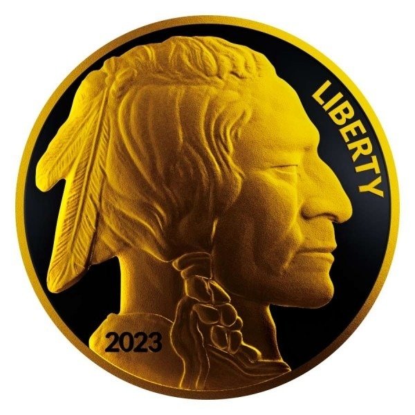 Förenta staterna. Silver medal 2023 American Silver Buffalo Round - Black Platinum-  24k Gold Gilded, 1 Oz (.999)  (Ingen mindstepris)