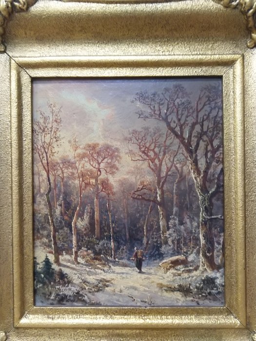 Cölestin Brügner (1824-1887) - Windmühle bei Mondschein und Winterlandschaft im Wald (2x)