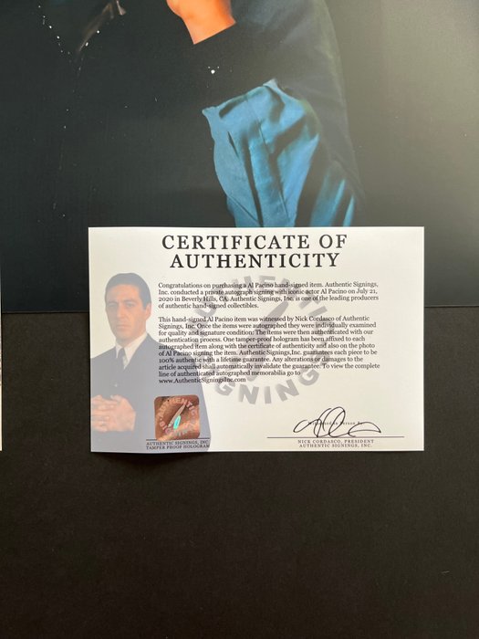 The Godfather, Al Pacino (Michael Corleone) - Signed in Person - with Authentic Signings Certificate - Autograph, photo - No Reserve!