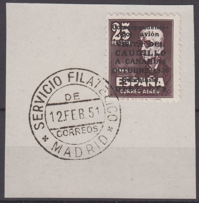 Spanien 1951 - Besøg af Caudillo på De Kanariske Øer. 10 cents + 25 pesetas tillæg. - Edifil 1090