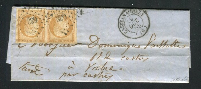 Frankrig 1855 - Belle lettre de Castelnaudary pour Vabre avec une paire de n° 13A