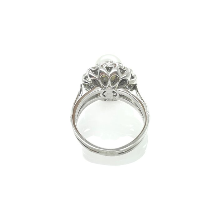 Ring - 14 karat Hvidguld -  0.50ct. tw. Perle - Diamant - Pære Halo diamantring