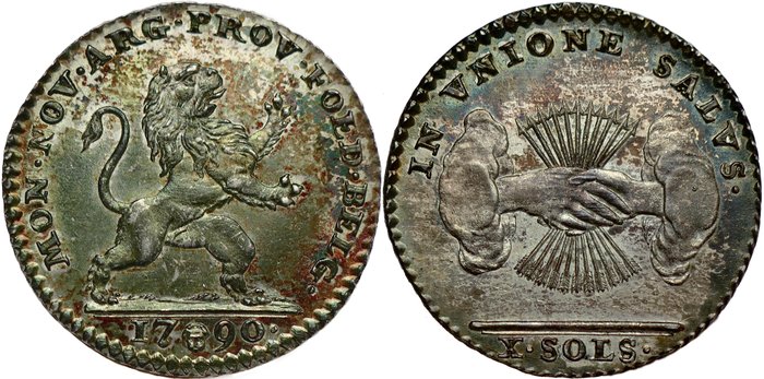 Belgien. Brabant Revolution / Brabantse Omwenteling. 10 Sols or ½ Gulden Insurrection Coinage - 1st type - Brussels Mint - 1790 - PROOFLIKE - HIGH QUALITY