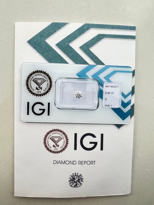 1 pcs Diamant  (Natur)  - 0.40 ct - Rund - D (farveløs) - VVS1 - International Gemological Institute (IGI)