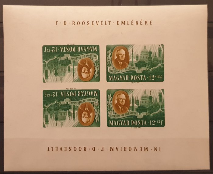 Ungarn 1947 - Michel KLB 986/92 - meget sjældne Roosevelt imperforerede miniark med omvendt print