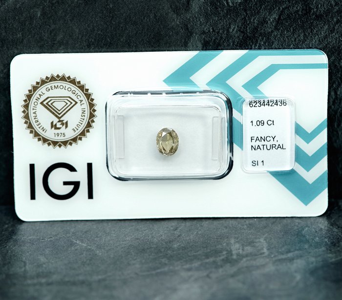 1 pcs Diamant  (Naturfarvet)  - 1.09 ct - Fancy light Brunlig Gul - SI1 - International Gemological Institute (IGI)