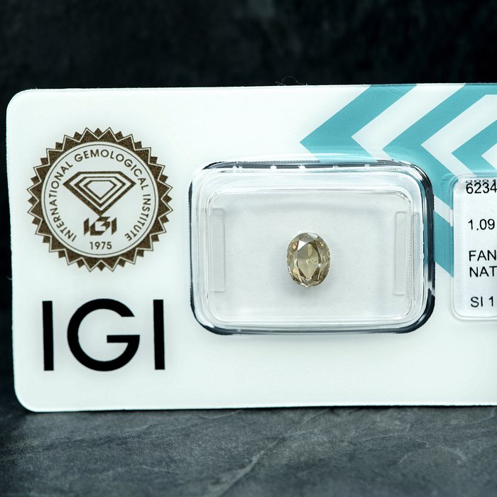 1 pcs Diamant  (Naturfarvet)  - 1.09 ct - Fancy light Brunlig Gul - SI1 - International Gemological Institute (IGI)