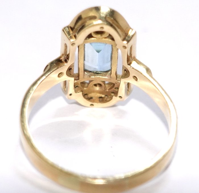 Ring - 18 kraat Gulguld -  1.52ct. tw. Akvamarin - Diamant - Gratis størrelsesændring EU52-64