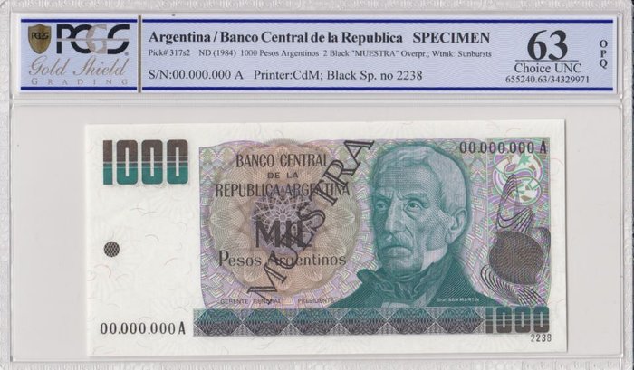 Argentina. - 1000 Pesos - ND (1984) - Specimen - Pick 317s2