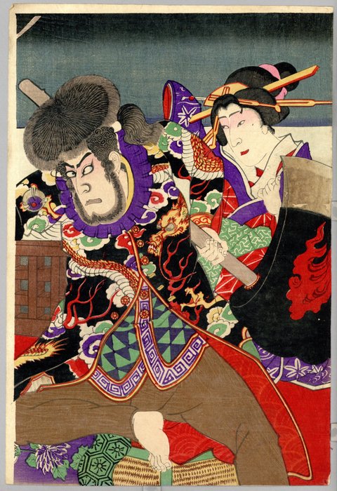 Scene from the kabuki play 'Kezori Kuemon' 毛剃九右衛門 - 1892 - Utagawa Kunisada (1785-1865) - Japan -  Meiji-perioden (1868-1912)