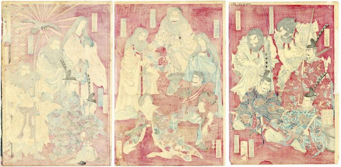 "Honchō Haishin Kikō Kagami" 本朝拝神貴皇鏡 (Mirror of the Gods and Emperors of Japan) - Toyohara Yoshu Chikanobu (1838-1912) - Japan -  Meiji-perioden (1868-1912)