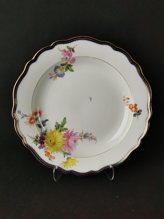 Meissen - bordo "A" dorato e blu cobalto L 31 cm 1a scelta - Serveringstallerken - Porcelæn