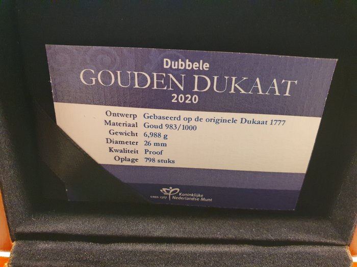 Holland. Dubbele gouden Dukaat 2020 Proof (nr: 700)