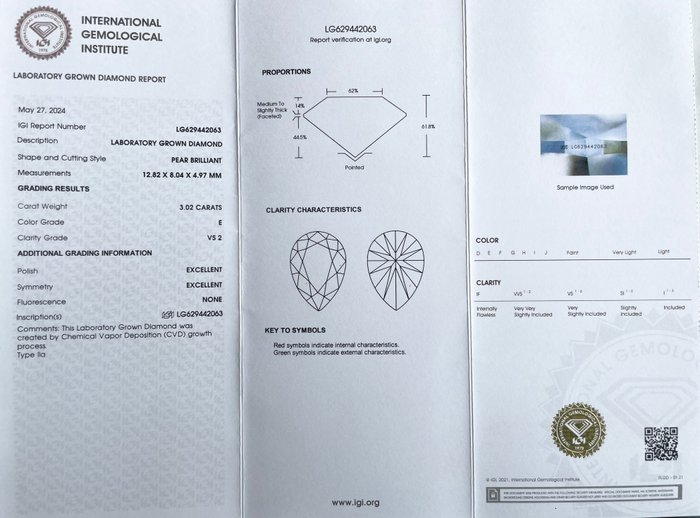 Vedhæng - 18 kraat Hvidguld -  3.02ct. tw. Diamant (Laboratoriedyrket)