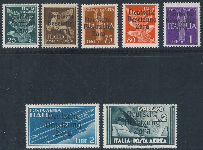 Tysk besættelse af ZARA  - Frimærker af Superintendent Air Mail P A n 1/6 + 9 - Sassone S 9 (7 valori)