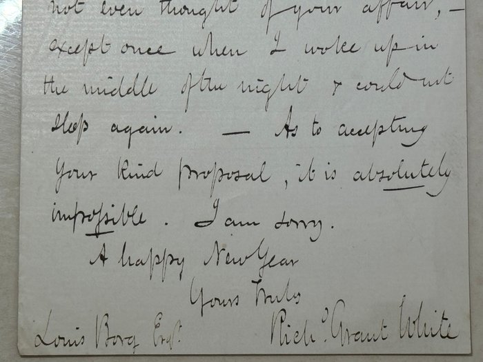 Richard Grant White (1822–1885) literary musical critic, Shakespearean scholar - Autograph signed letter to Louis Borg, the Chancellor of the French Consulate - 1858