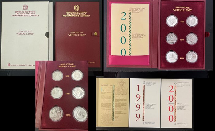 Italien. 1998/1999/2000 Verso il 2000 serie speciale (6 monete argento) Proof  (Ingen mindstepris)