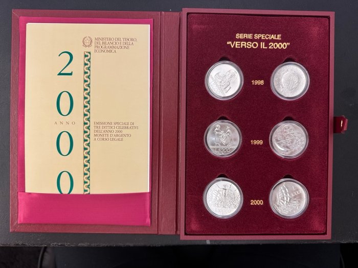 Italien. 1998/1999/2000 Verso il 2000 serie speciale (6 monete argento) Proof  (Ingen mindstepris)