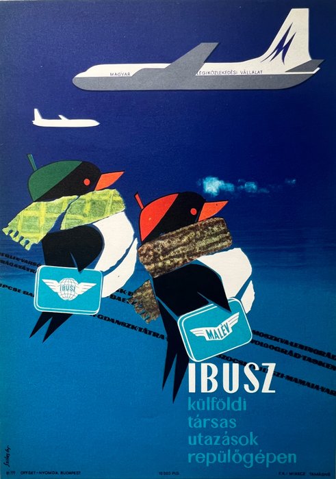 Kaldor - Malev and IBUSZ poster - “Tram poster” - aviation, airplane - 1960‹erne