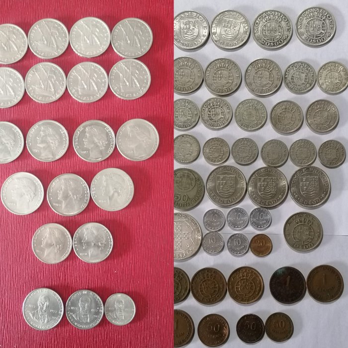 Portugal. Portugal Colónias/ República. Lote de 61 moedas Com 5 set completos. Um com erro de cunhagem.  (Ingen mindstepris)