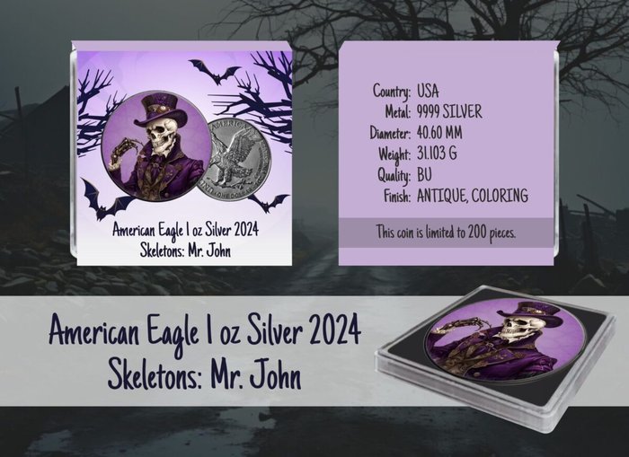 Förenta staterna. 1 Dollar 2024 Skeletons Mr. John 1 Oz (.999)  (Ingen mindstepris)