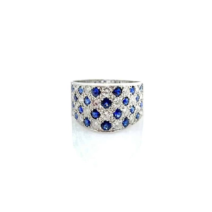 Ring - 14 karat Hvidguld -  1.70ct. tw. Safir - Diamant - Safir og diamantring