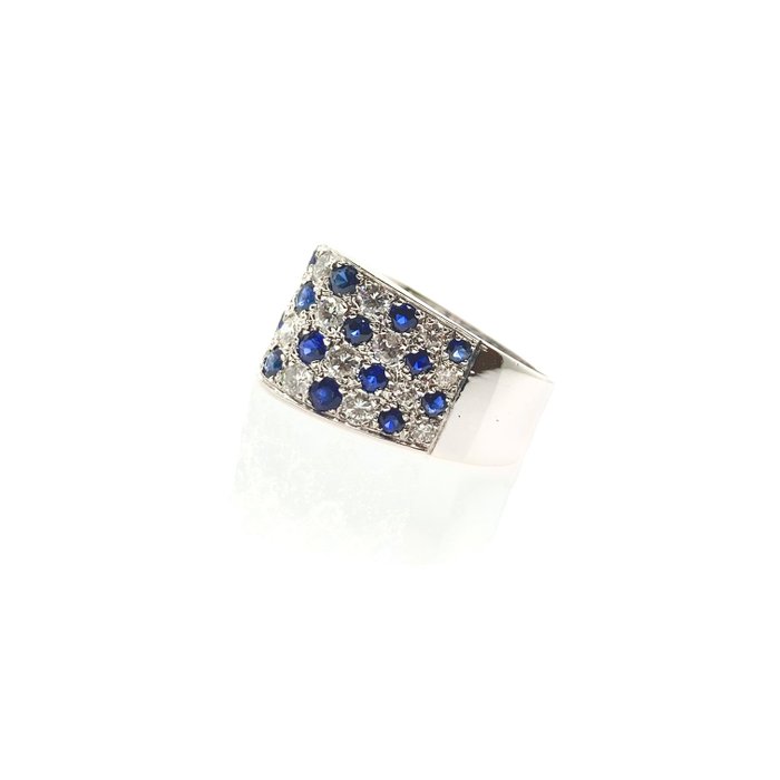 Ring - 14 karat Hvidguld -  1.70ct. tw. Safir - Diamant - Safir og diamantring