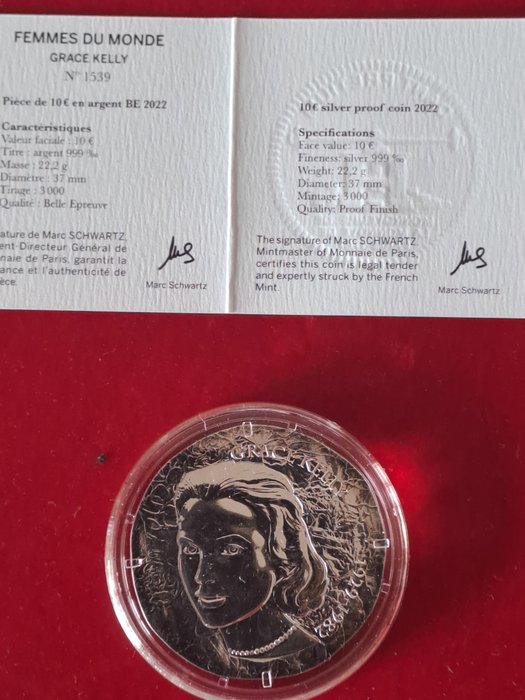 Frankrig. 10 Euro 2022 "Grace Kelly" Proof  (Ingen mindstepris)