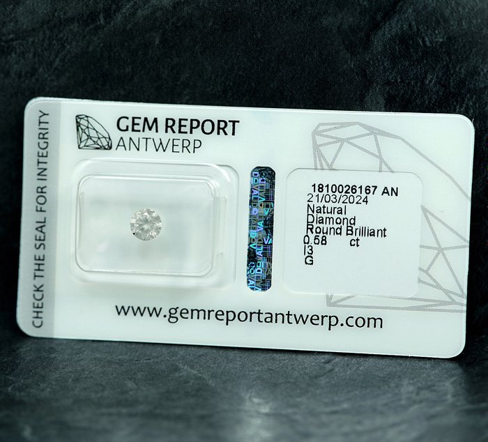 Ingen mindstepris - 1 pcs Diamant  (Natur)  - 0.58 ct - G - I3 - Gem Report Antwerp (GRA)