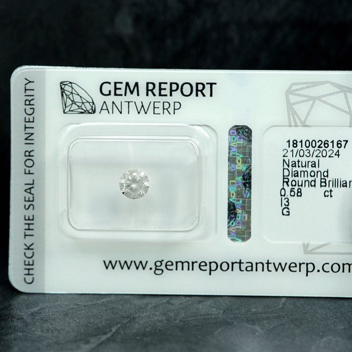 Ingen mindstepris - 1 pcs Diamant  (Natur)  - 0.58 ct - G - I3 - Gem Report Antwerp (GRA)