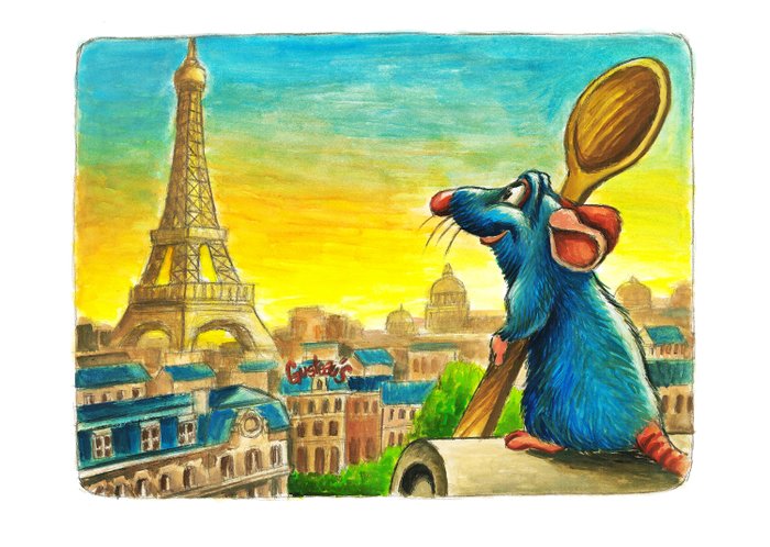 Joan Vizcarra - Ratatouille: Remy  The Eiffel Tower - Fine Art Giclée - Hand-Signed