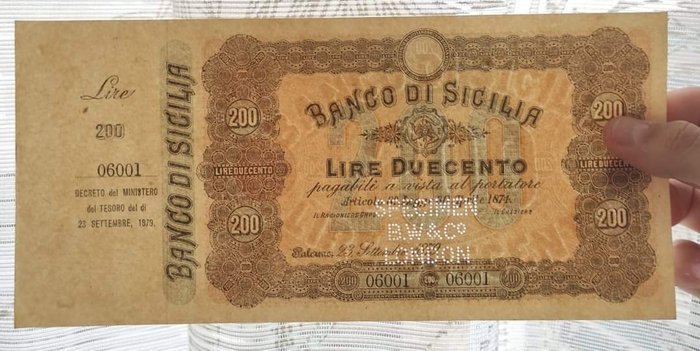 Italien. 200 Lire 23/09/1879 Banco di Sicilia - SPECIMEN