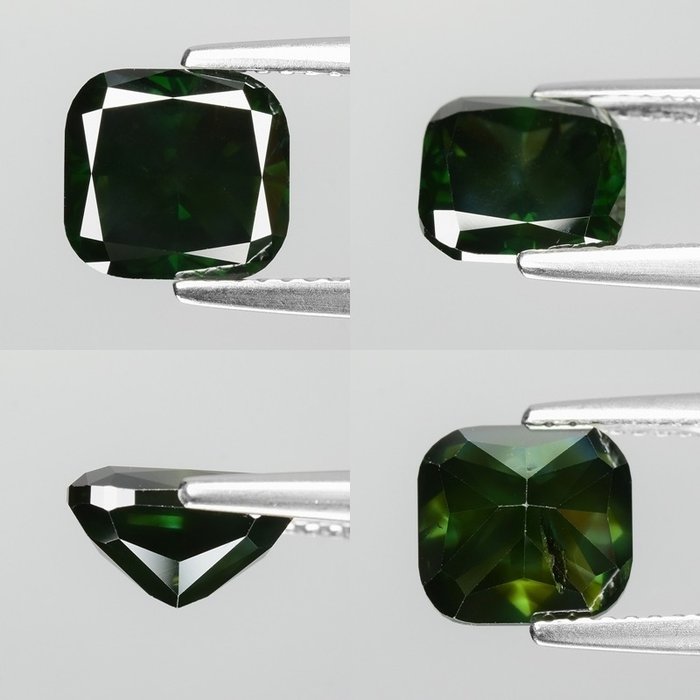 Diamant - 2.46 ct - Pude - Farvebehandlet - I2 - Fancy Dark Green