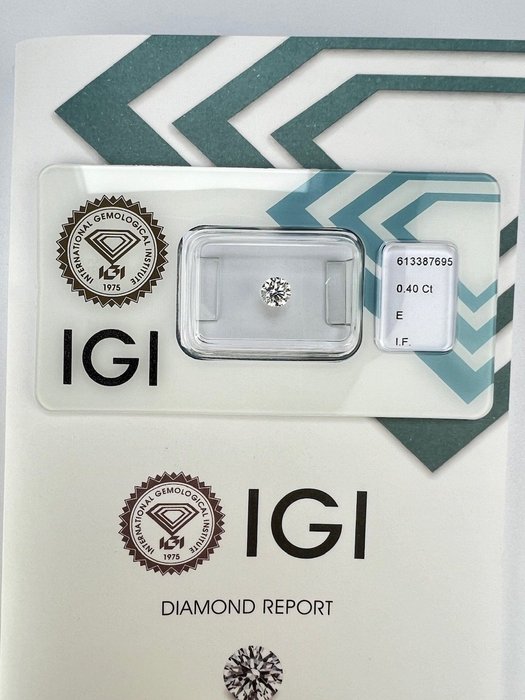 1 pcs Diamant  (Natur)  - 0.40 ct - Rund - E - IF - International Gemological Institute (IGI)