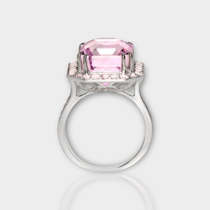 Ingen mindstepris - Ring - 14 karat Hvidguld -  12.74ct. tw. Kunzit - Diamant - IGI 11,75 ct Pink