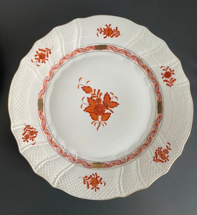 Herend - Middagstallerken (9) - Chinese Bouquet 26 cm - Porcelæn - Rød Apponyi