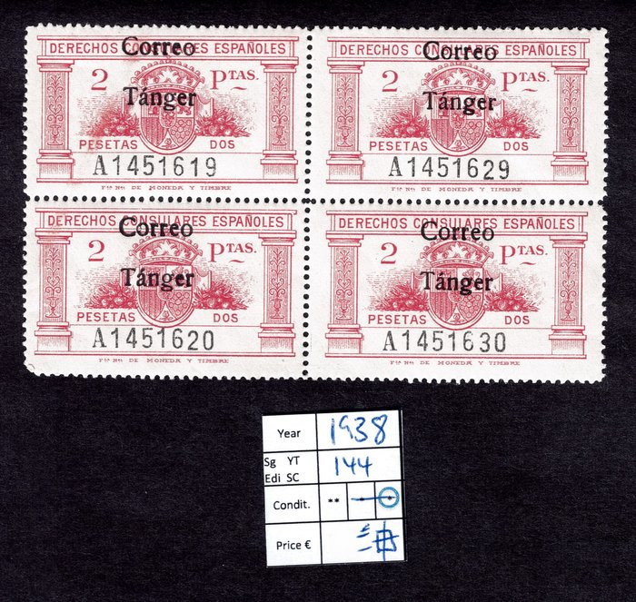 Tanger 1937/1946 - Parti af frimærker og blokke, inkluderer: - 1938 Edifil 144 (MNH) .  1946 Edifil 23 a 28 (CTO).  1946 Edifil 29 a 34 (CTO). Edifil 114he (MNH).