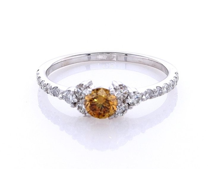 Ring - 14 karat Hvidguld -  086ct tw Diamant (Naturfarvet) - Diamant