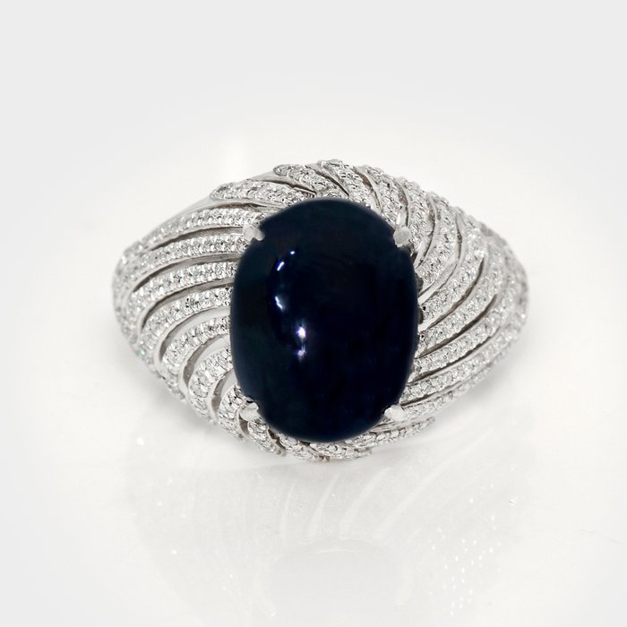 Ingen mindstepris - Ring - 14 karat Hvidguld -  9.24ct. tw. Safir - Diamant - IGI 8,19 ct Deep Blue