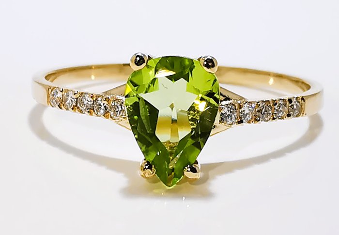 Ingen mindstepris - Ring - 14 karat Gulguld Peridot