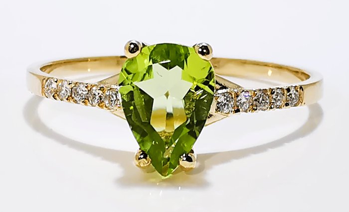 Ingen mindstepris - Ring - 14 karat Gulguld Peridot