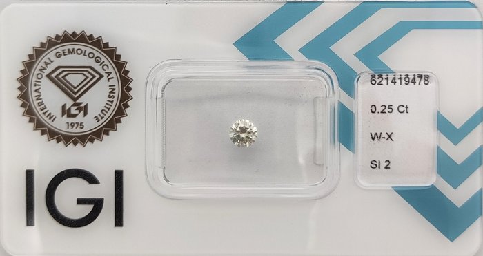 Ingen mindstepris - 1 pcs Diamant  (Natur)  - 025 ct - Rund - SI2 - International Gemological Institute (IGI) - W - X