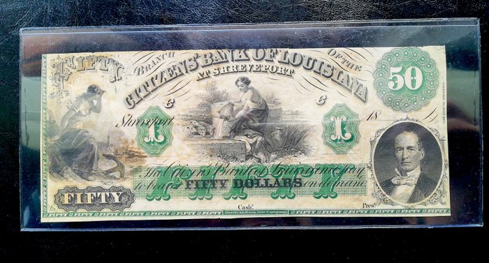 Amerikas Forenede Stater - 50 Dollars - 1800' - Obsolete Currency - Citizen Bank of Louisiana - remainder