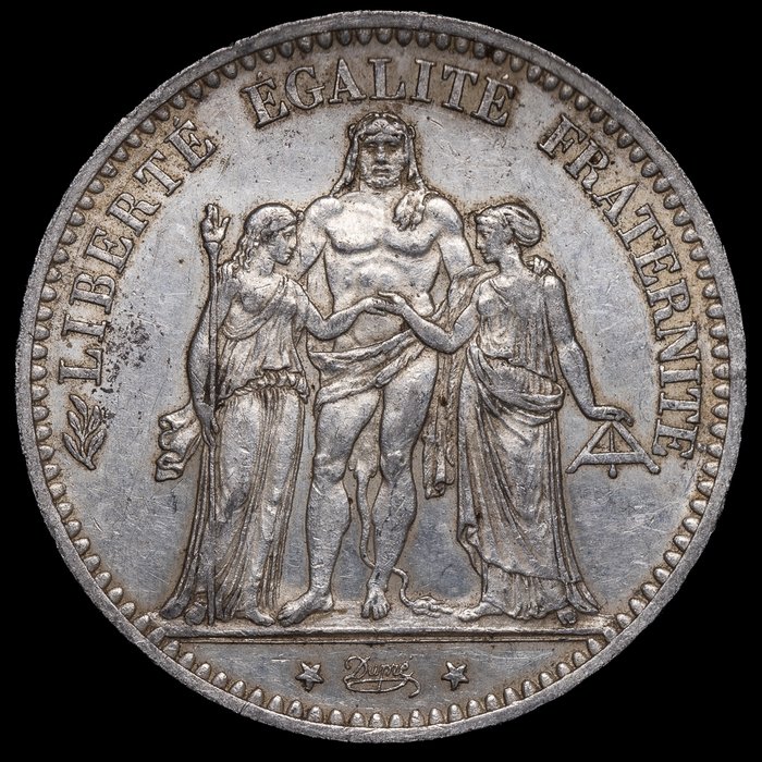 Frankrig. Third Republic (1870-1940). 5 Francs 1874-K y 1876-A (2 monedas)  (Ingen mindstepris)