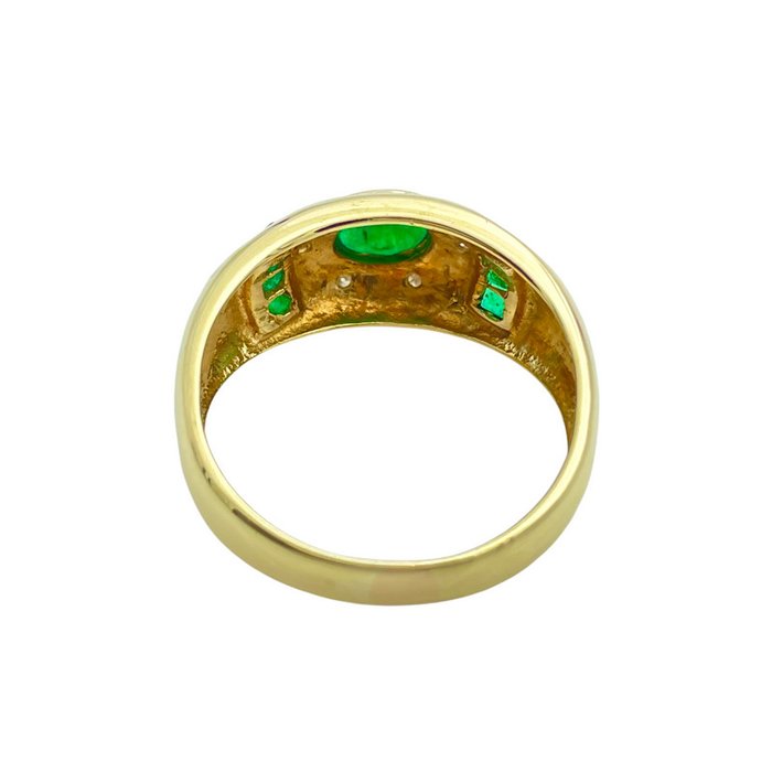 Ring - 14 karat Gulguld -  037ct tw Smaragd - Diamant - Smaragd diamantring