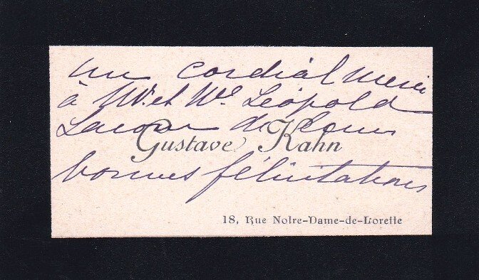 Carte de visite - Gustave Kahn - Carte autographe à Léopold Lacour - 1