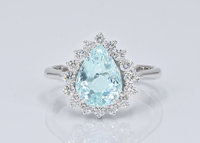 Ingen mindstepris - Ring - 18 kraat Hvidguld -  3.03ct. tw. Turmalin paraiba - Diamant