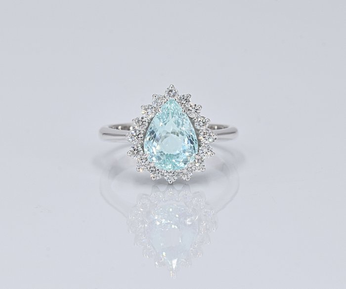 Ingen mindstepris - Ring - 18 kraat Hvidguld -  3.03ct. tw. Turmalin paraiba - Diamant