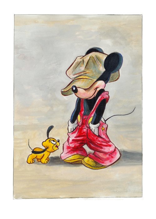 Tony Fernandez - Mickey Mouse and Baby Pluto Inspired by Charlie Chaplin's "The Kid" (1921) - A.P. Signed Giclée